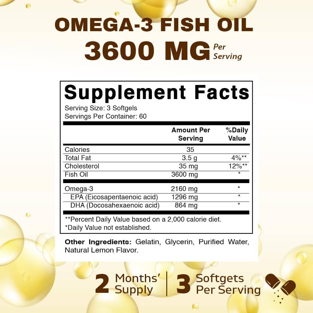 Vitamatic Omega 3 Fish Oil 3600mg Per Serving 180 Softgels