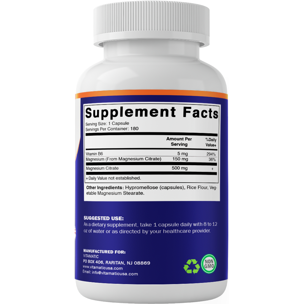 Vitamatic Magnesium Citrate 500mg | 180 Vegetarian Capsules