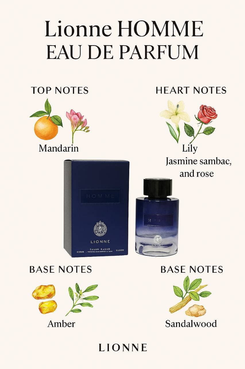 Lionne Homme EDP 3.4 FL Oz for Man Dubai Inspired Perfume