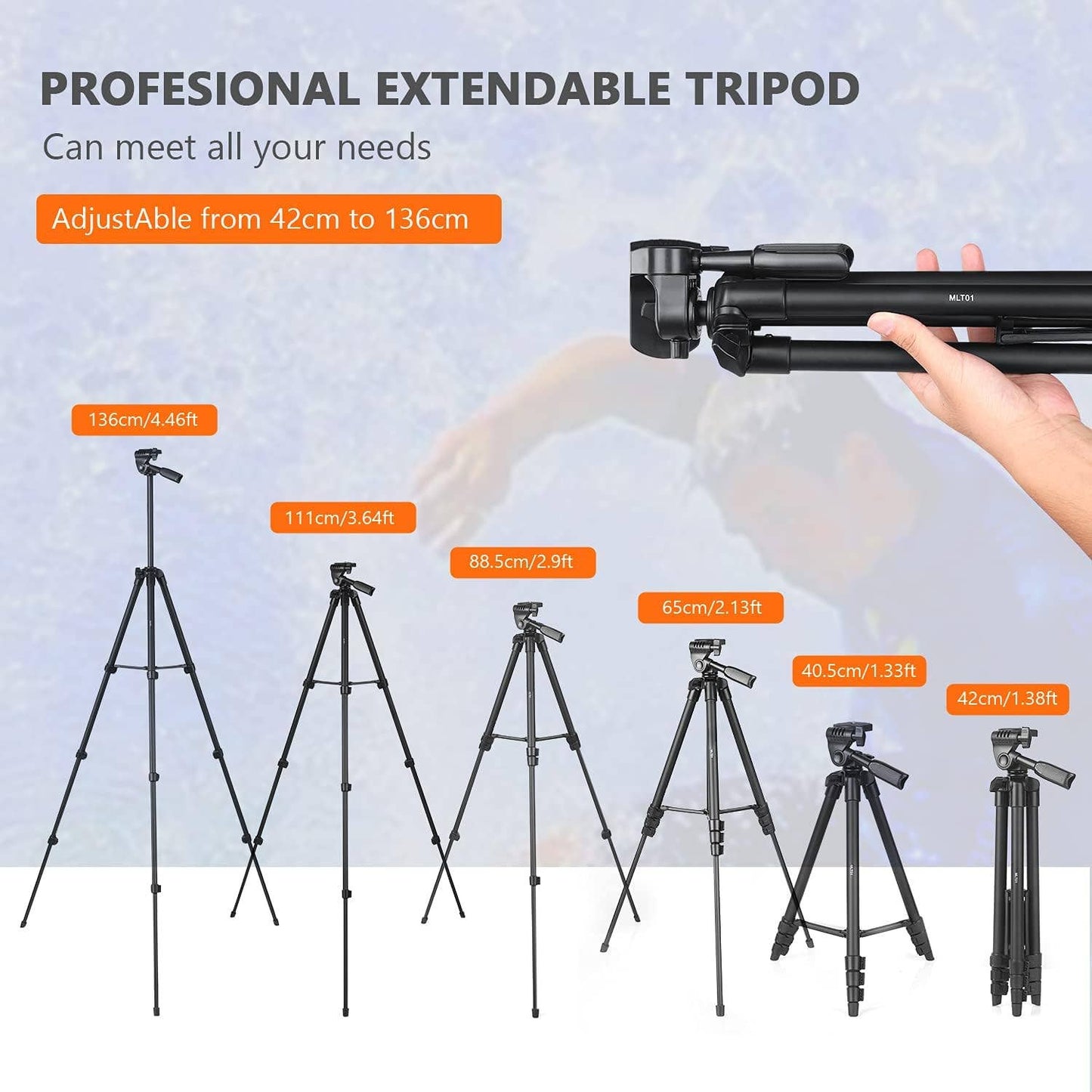 16-55 in, Lightweight Tripod, Camera Mobile Phone with Holde