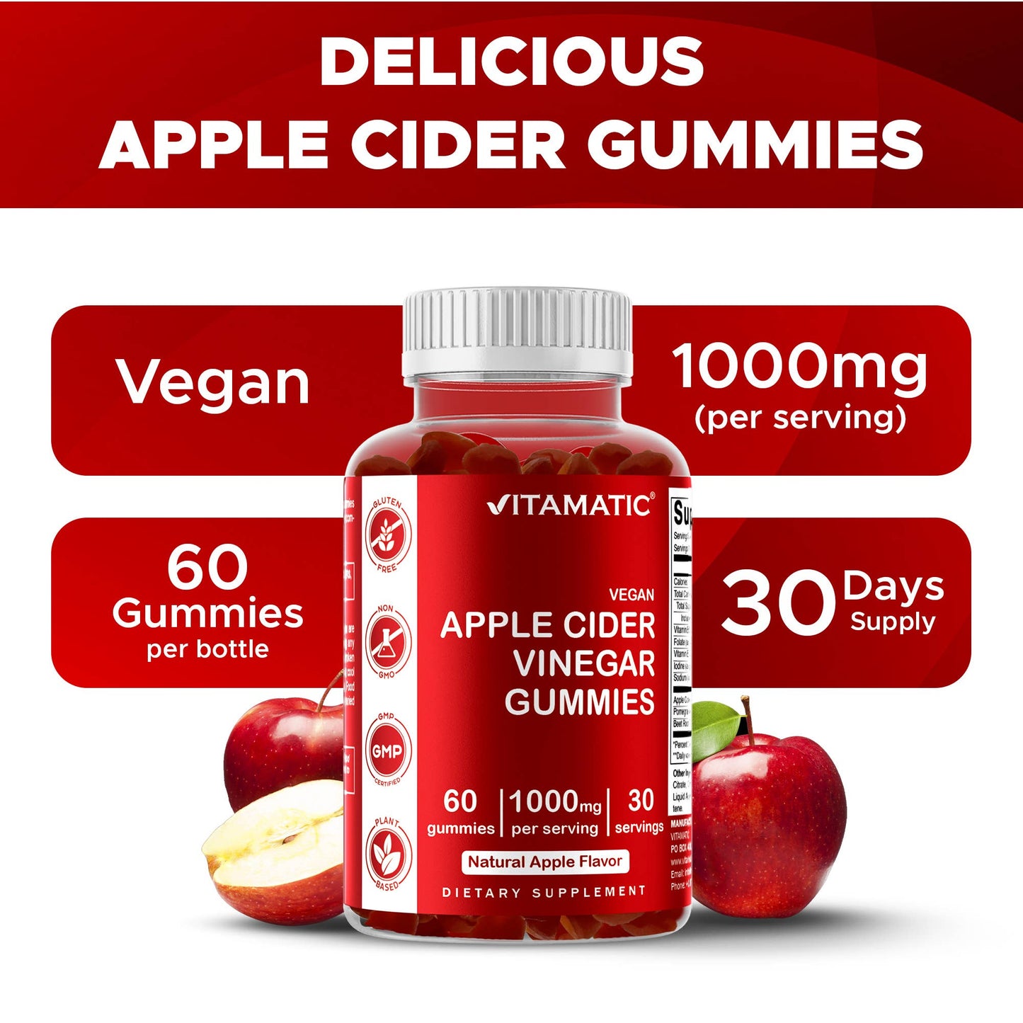 Vitamatic Apple Cider Vinegar 1000mg | 60 Vegan Gummies