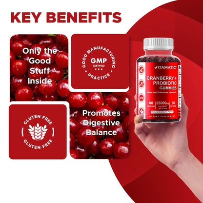 Vitamatic Cranberry with Probiotics | 60 Vegan Gummies