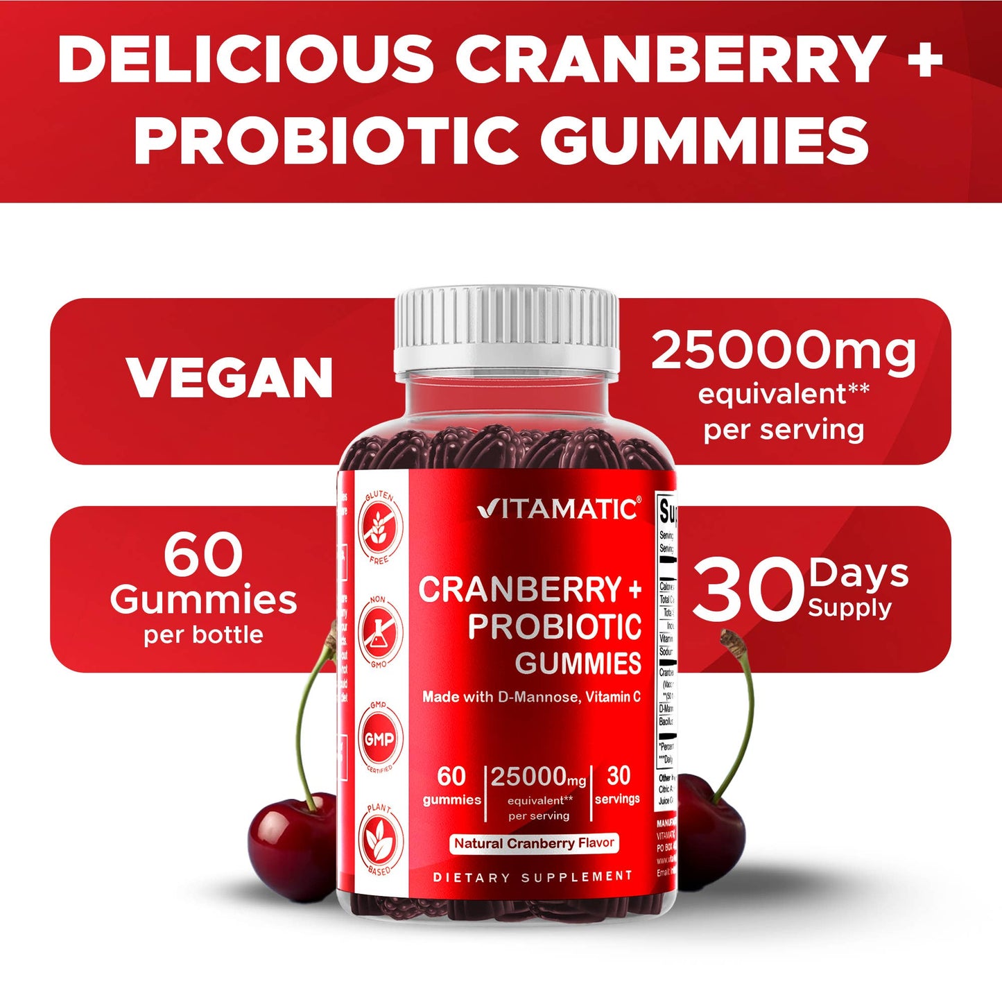 Vitamatic Cranberry with Probiotics | 60 Vegan Gummies