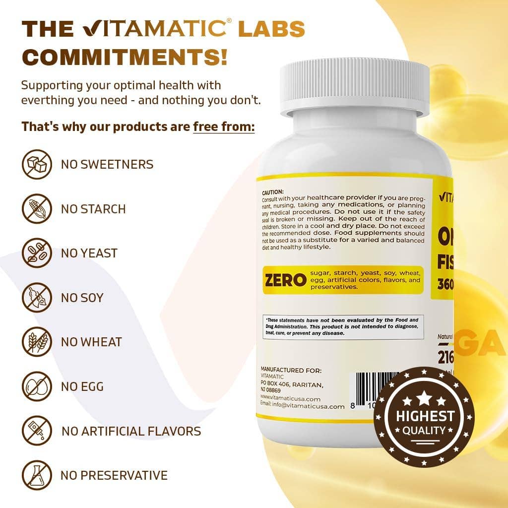 Vitamatic Omega 3 Fish Oil 3600mg Per Serving 180 Softgels