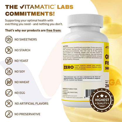 Vitamatic Omega 3 Fish Oil 3600mg Per Serving 180 Softgels