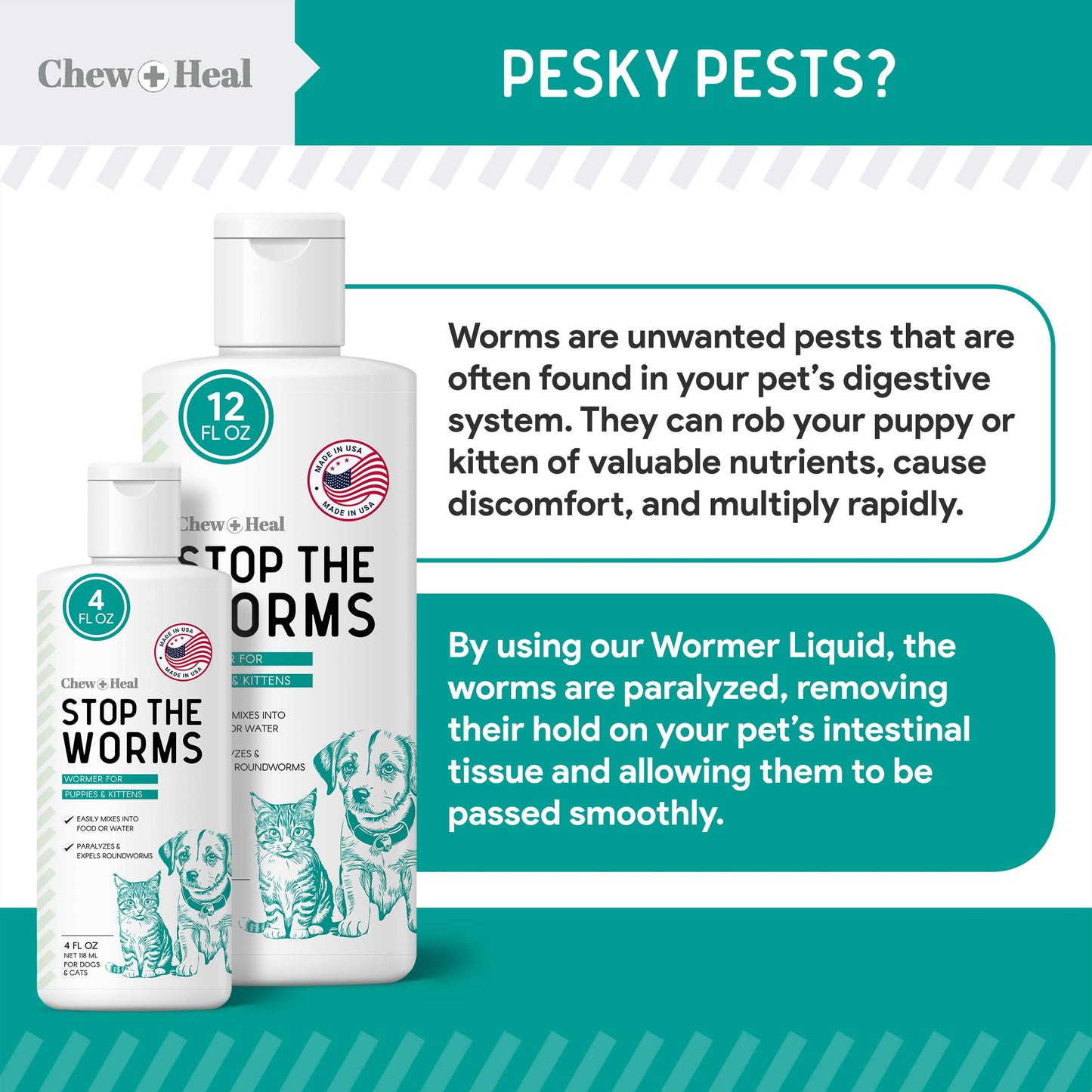 Stop The Worms Dewormer Liquid for Puppies & Kittens