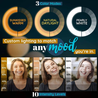 10" Ring Light Tripod with LEDs, Dual Phone Holders - for Ma