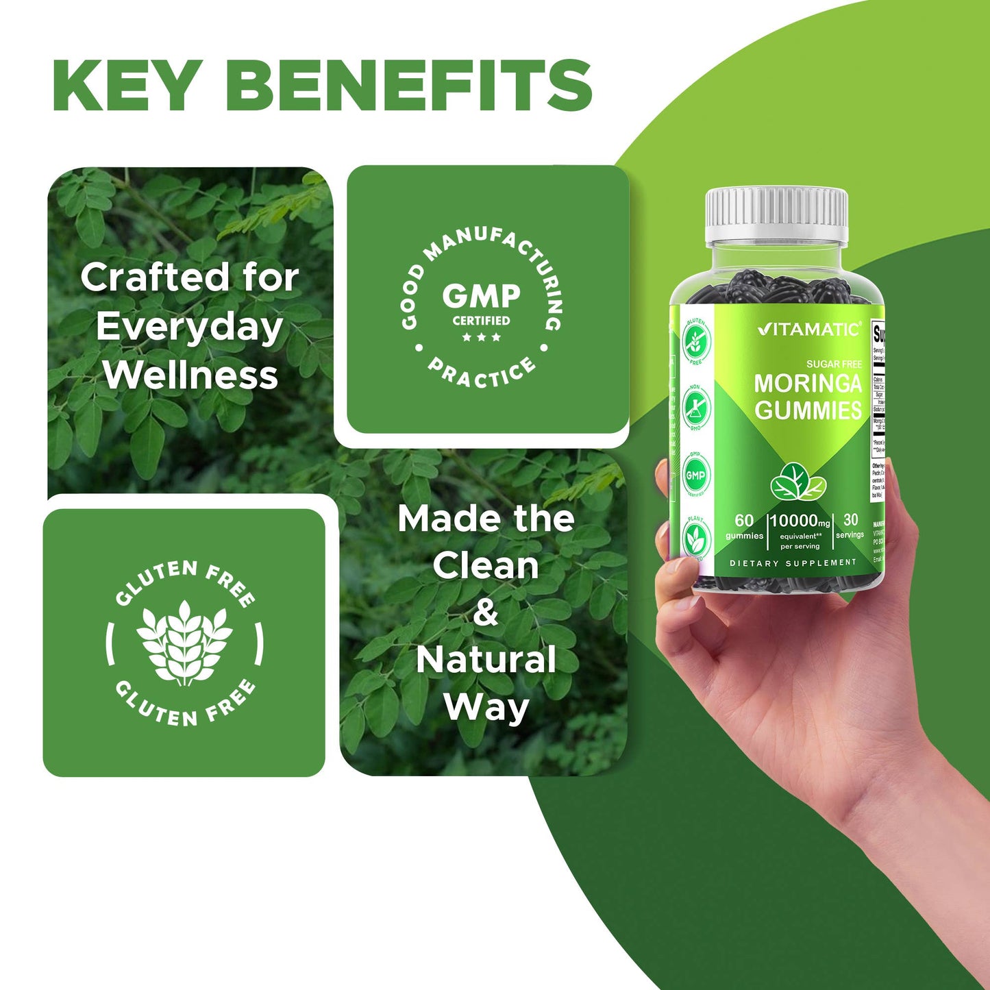 Vitamatic | Sugar Free Moringa Gummies 10000 mg | 60 Gummies