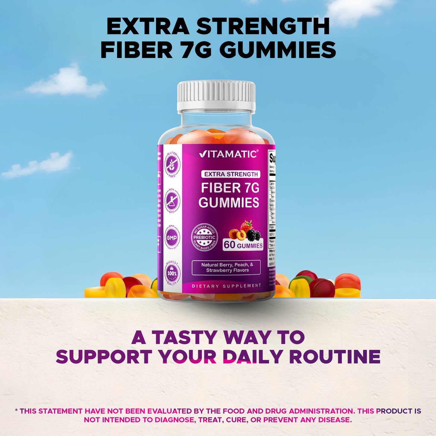 Vitamatic Prebiotic Fiber Gummies for Adults - 7G Fiber