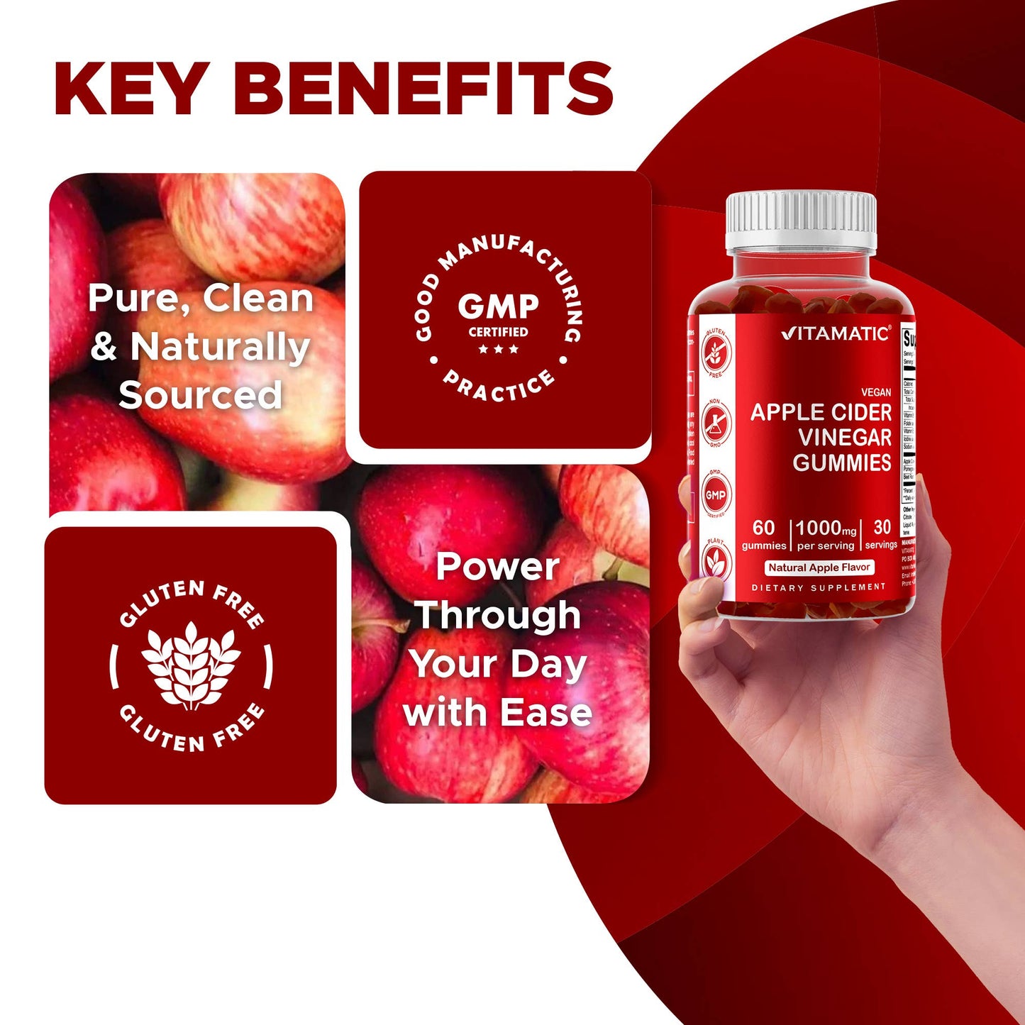 Vitamatic Apple Cider Vinegar 1000mg | 60 Vegan Gummies