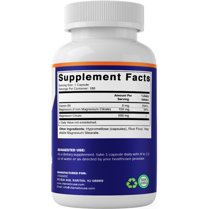 Vitamatic Magnesium Citrate 500mg | 180 Vegetarian Capsules