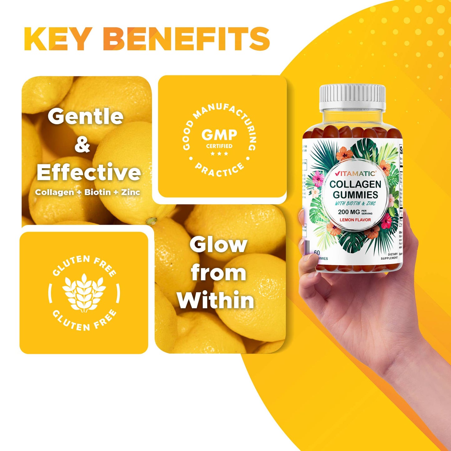 Vitamatic Hydrolyzed Collagen Gummies with  Zinc and Biotin