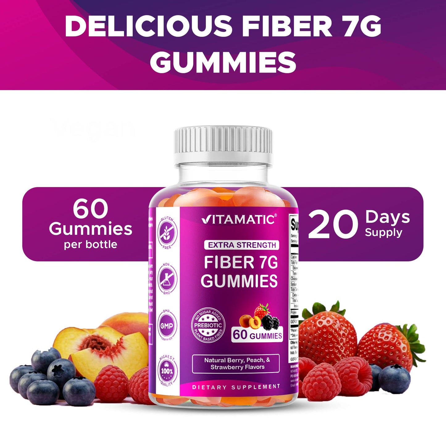 Vitamatic Prebiotic Fiber Gummies for Adults - 7G Fiber