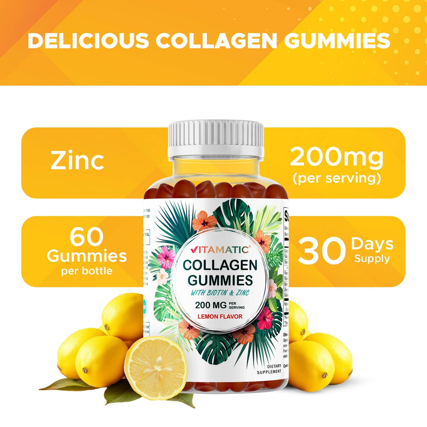 Vitamatic Hydrolyzed Collagen Gummies with  Zinc and Biotin