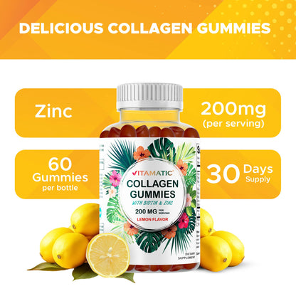 Vitamatic Hydrolyzed Collagen Gummies with  Zinc and Biotin
